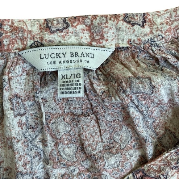 Lucky Brand Pastel Pink Boho Printed Peasant Blouse w Tie Flowy Lightweight XL - Picture 13 of 16